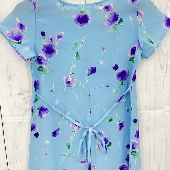 SPEECHLESS XS American VINTAGE 90s Blue Floral Dress Knee Length Babydoll - Picture 4 of 8